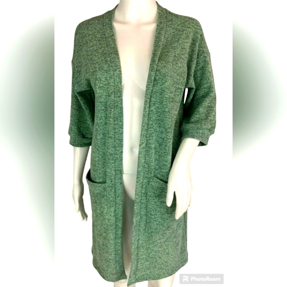 Agnes & Dora Green Black Long Line Open 1/2 Sleeve Cardigan Size XS
